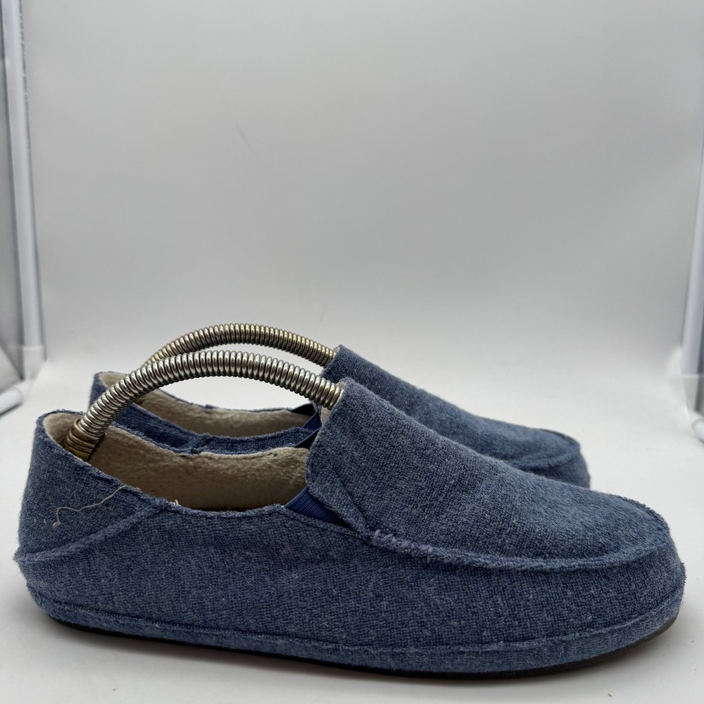 OluKai Nohea Hulu Women's Slippers Shoes Blue Textile Fleece Lined‎ Size 7